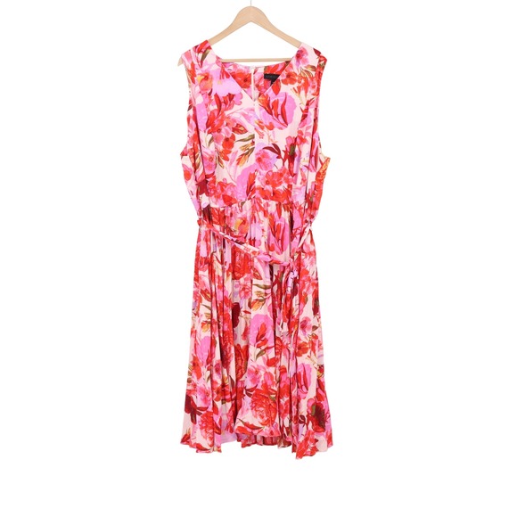 Lane Bryant Dresses & Skirts - Lane Bryant Dress Womens 26 Sleeveless Floral Fit & Flare Pink Red V-Neck Good